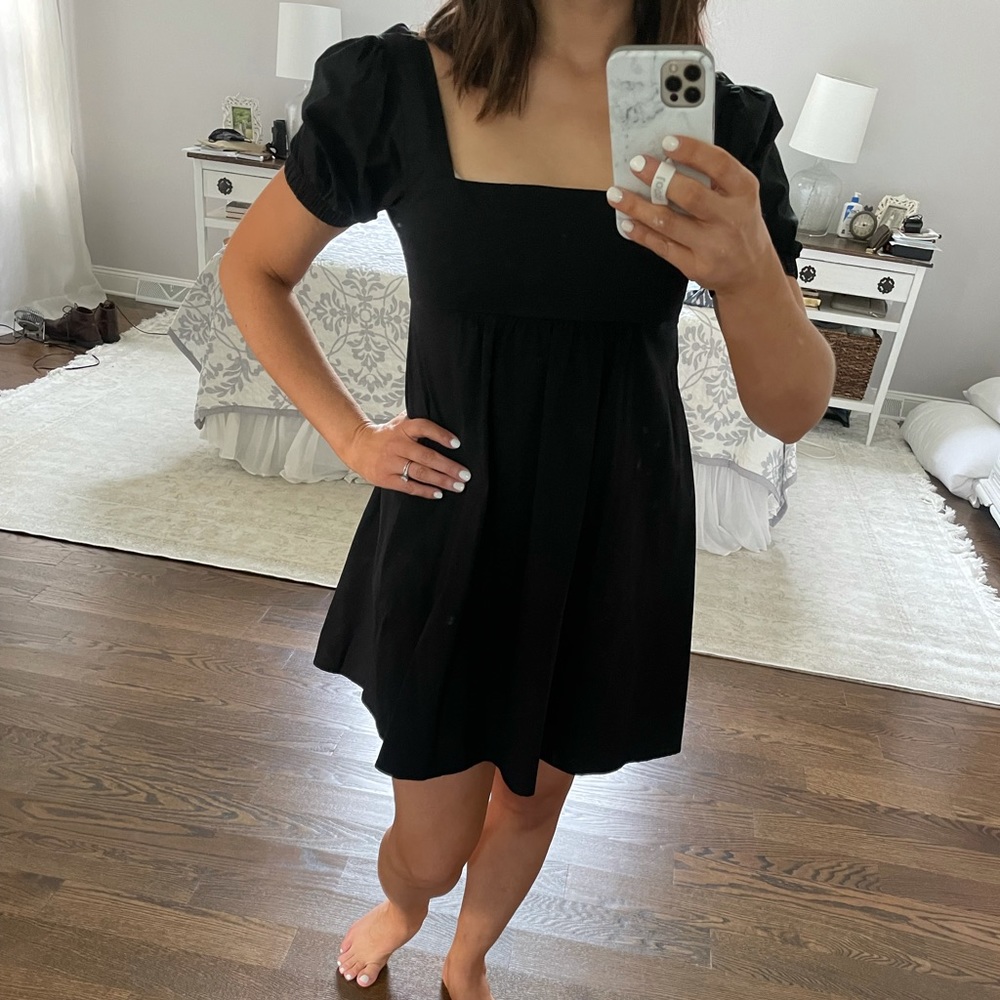 Adorable Black Babydoll Dress Puff Sleeves Sz Sm